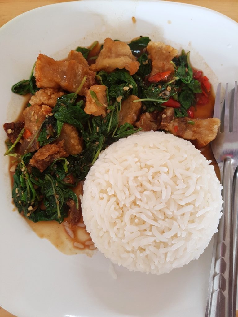 清迈脆猪肉打抛饭配米饭