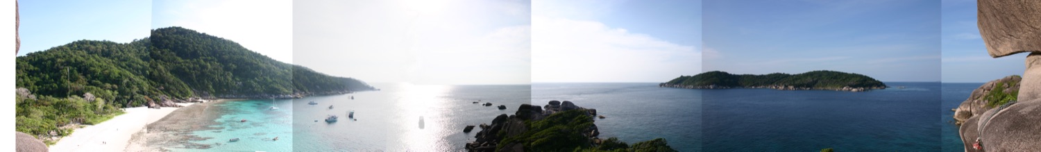 从海上看斯米兰群岛的蓝色海面和岛屿轮廓