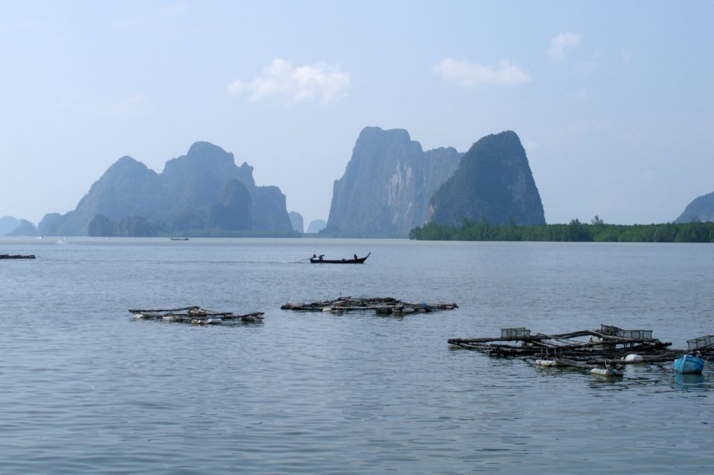 攀牙湾散布在海面上的石灰岩岛群