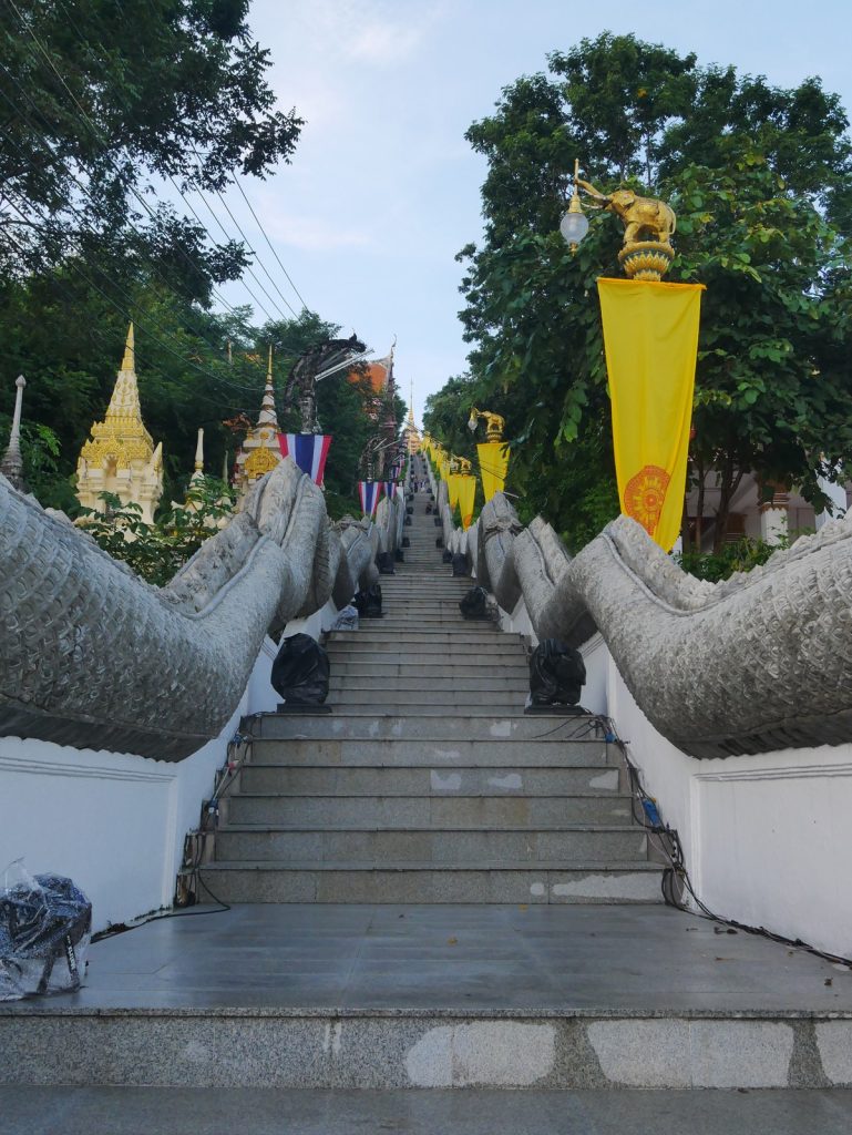 桑卡拉寺树荫间的蛇形栏杆石阶
